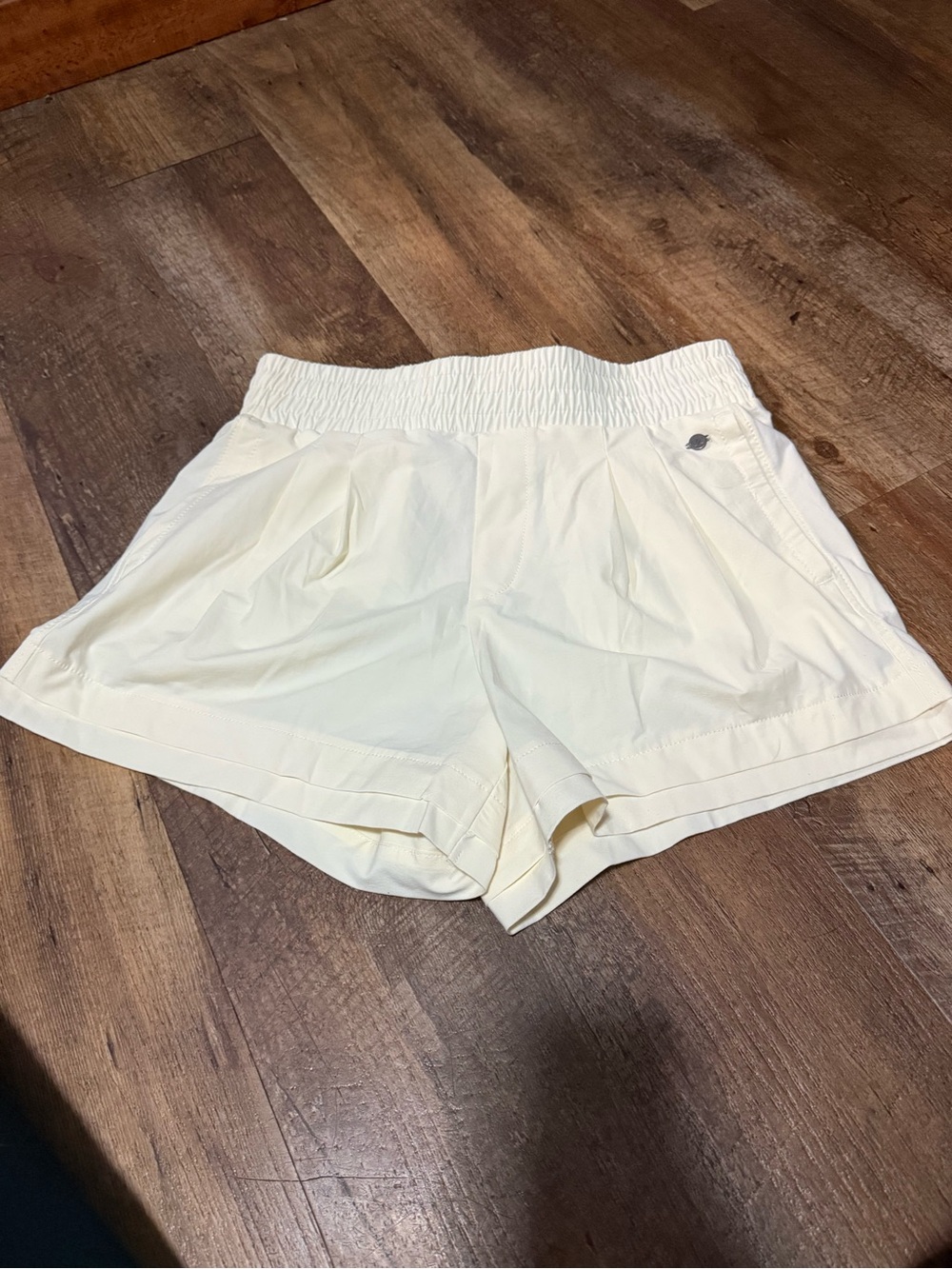 CALIA by Carrie Underwood Pale Cream Athletic Smocked-Waist Shorts